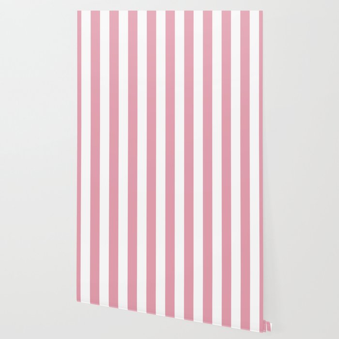 Rich Velvet Pink Rose and White Cabana Stripes Wallpaper Gallery Image 2