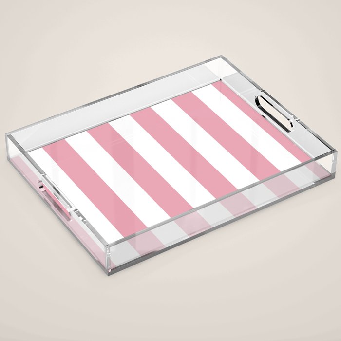 Rich Velvet Pink Rose and White Cabana Stripes Acrylic Tray Gallery Image 1