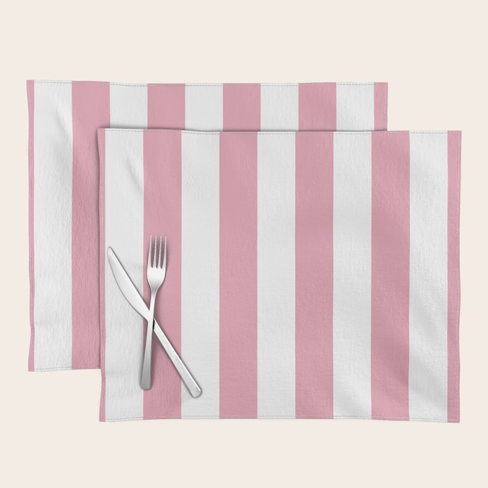 Rich Velvet Pink Rose and White Cabana Stripes Placemat Gallery Image 1
