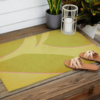 Abstract green and pink shapes Outdoor Rug Gallery Image 2