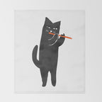 Black cat with flute Throw Blanket Gallery Image 2