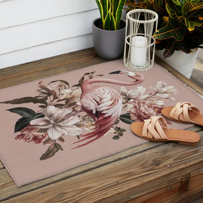 Floral Flamingo Romantic Serenade Outdoor Rug Gallery Image 2