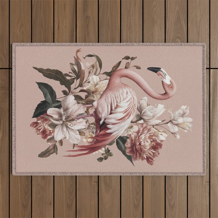 Floral Flamingo Romantic Serenade Outdoor Rug Gallery Image 1