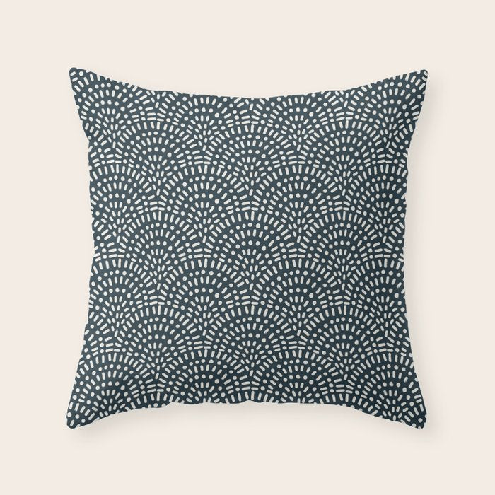Boho Deco Fan . Navy Throw Pillow Gallery Image 6