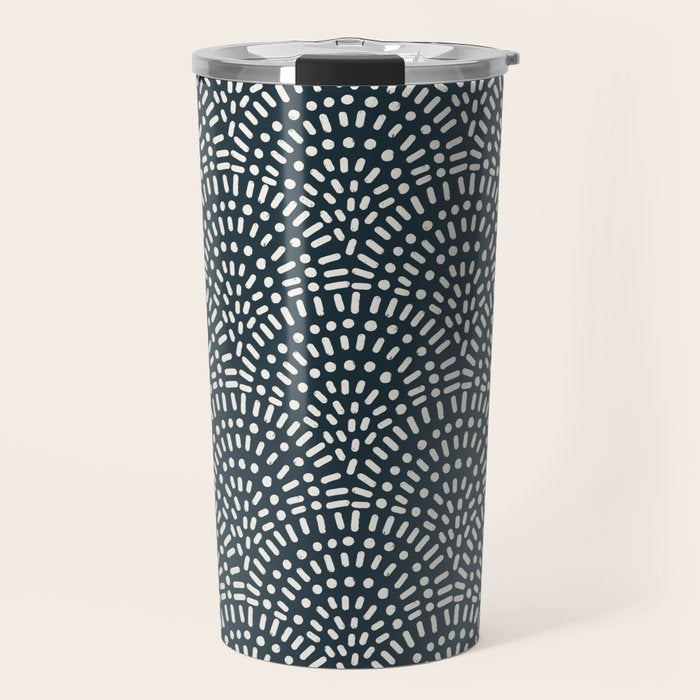 Boho Deco Fan . Navy Travel Mug Gallery Image 1