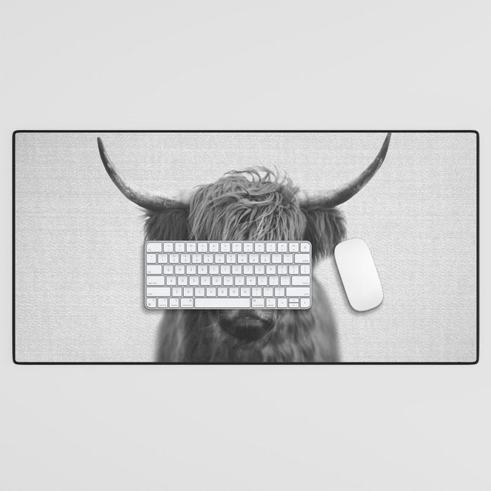 Highland Cow - Black & White Desk Mat Gallery Image 1