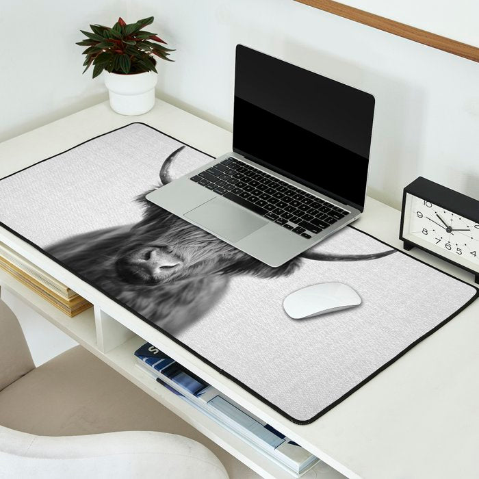 Highland Cow - Black & White Desk Mat Gallery Image 2