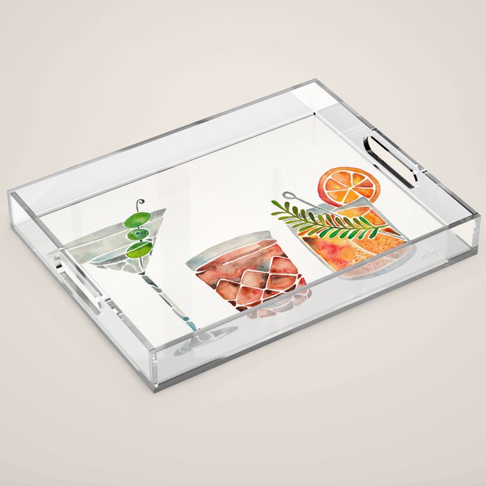 Classic Cocktails  â 1960s Watercolor Lineup Acrylic Tray Gallery Image 1