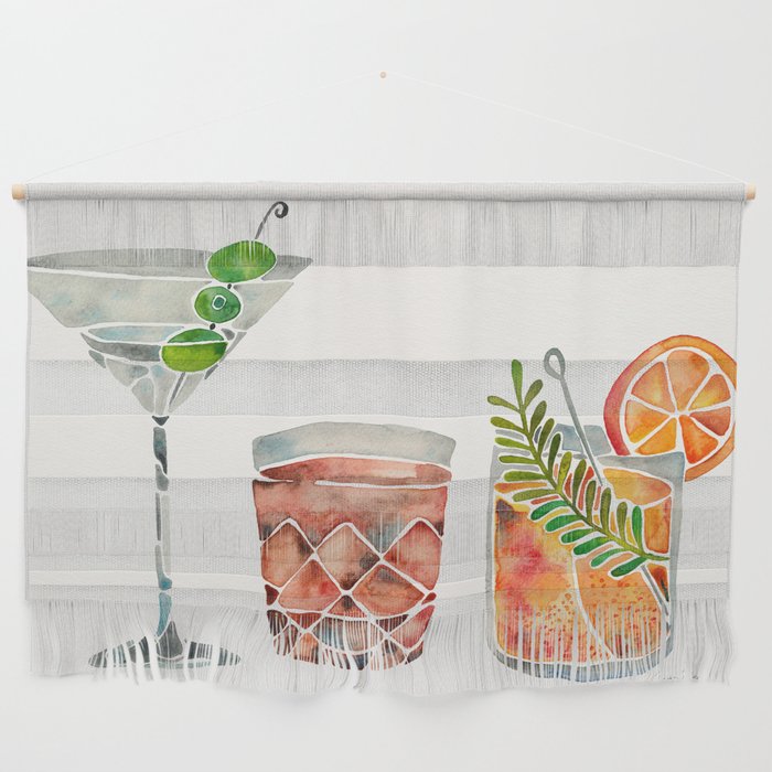 Classic Cocktails  - 1960s Watercolor Lineup Wall Hanging Gallery Image 1