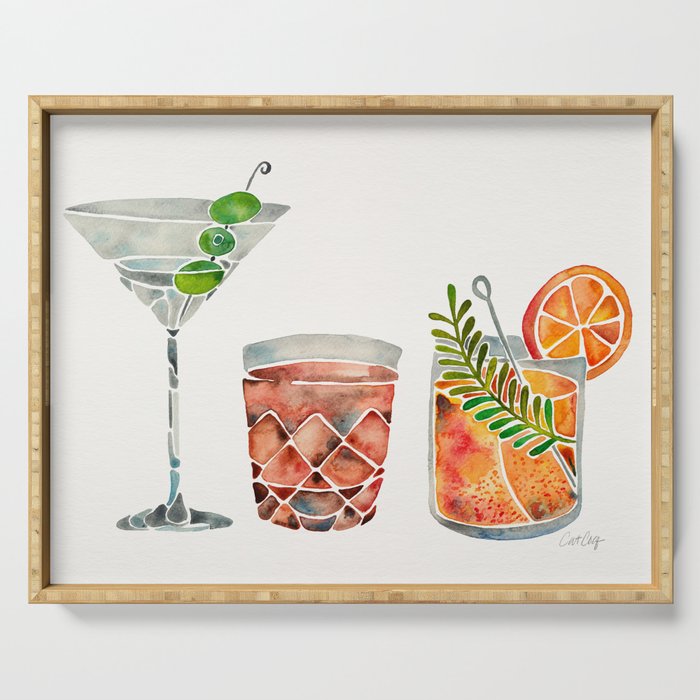 Classic Cocktails  - 1960s Watercolor Lineup Serving Tray Gallery Image 1