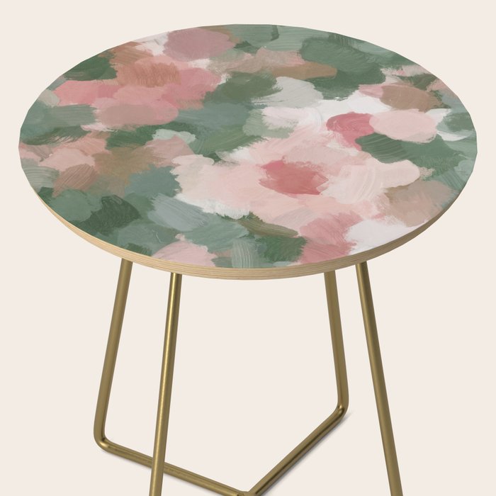 Rosy Radiance - Light Pink Rose Flower Forest Sage Green Leaf Garden Abstract Nature Painting Art Side Table Gallery Image 2