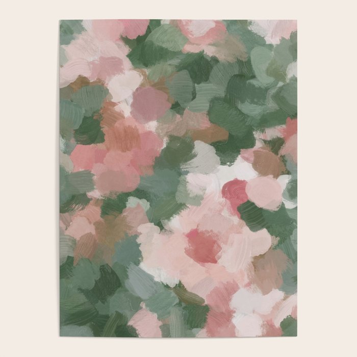 Rosy Radiance - Light Pink Rose Flower Forest Sage Green Leaf Garden Abstract Nature Painting Art Poster Gallery Image 4