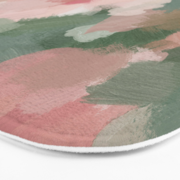 Rosy Radiance - Light Pink Rose Flower Forest Sage Green Leaf Garden Abstract Nature Painting Art Bath Mat Gallery Image 3