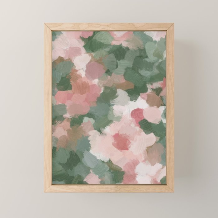 Rosy Radiance - Light Pink Rose Flower Forest Sage Green Leaf Garden Abstract Nature Painting Art Mini Art Print Gallery Image 1