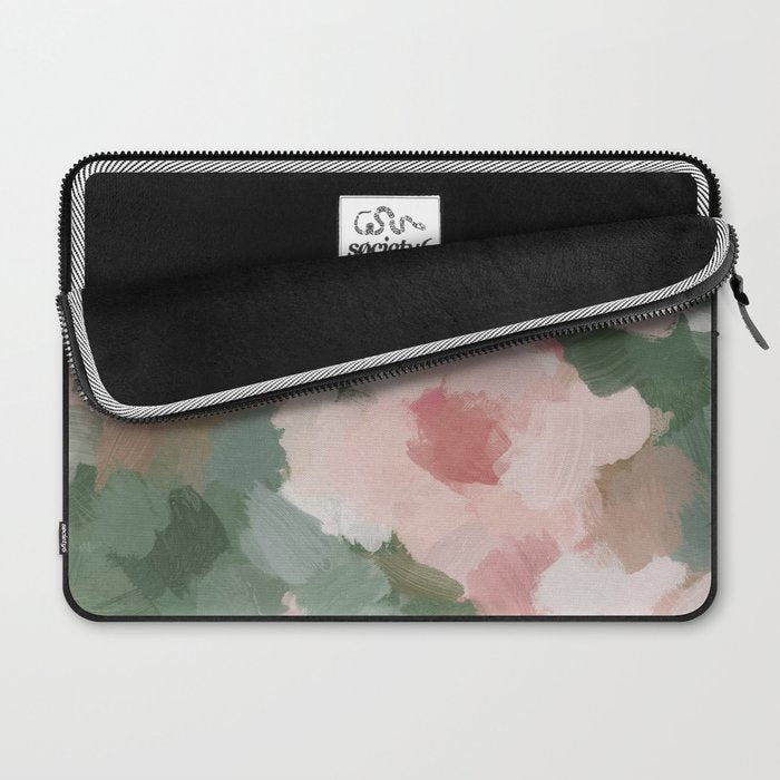 Rosy Radiance - Light Pink Rose Flower Forest Sage Green Leaf Garden Abstract Nature Painting Art Laptop Sleeve Gallery Image 2
