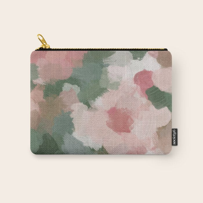 Rosy Radiance - Light Pink Rose Flower Forest Sage Green Leaf Garden Abstract Nature Painting Art Carry All Pouch Gallery Image 1