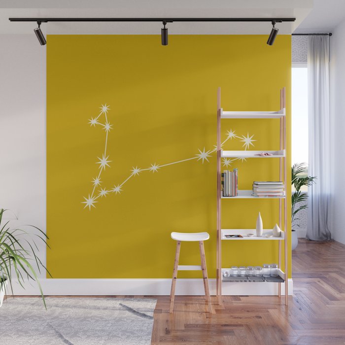 Pisces Zodiac Star Constellation Line Art Golden Yellow Wall Mural Gallery Image 1