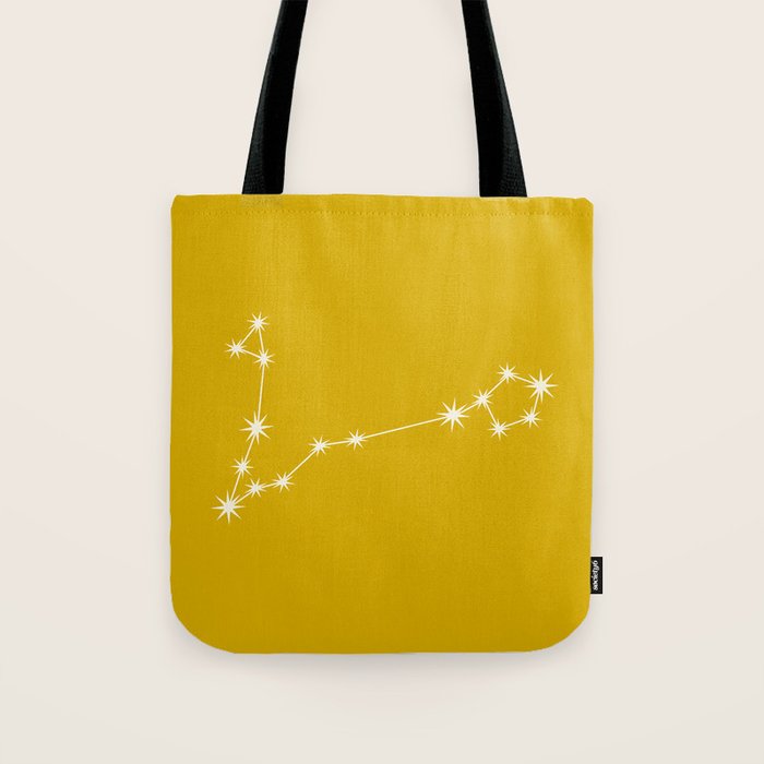 Pisces Zodiac Star Constellation Line Art Golden Yellow Tote Bag Gallery Image 1