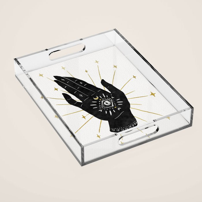 Mystic Hand with Eye - Black and Gold Ink Acrylic Tray Gallery Image 1