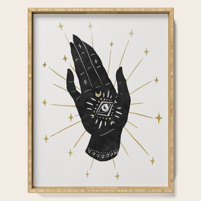 Mystic Hand with Eye - Black and Gold Ink Serving Tray Gallery Image 1