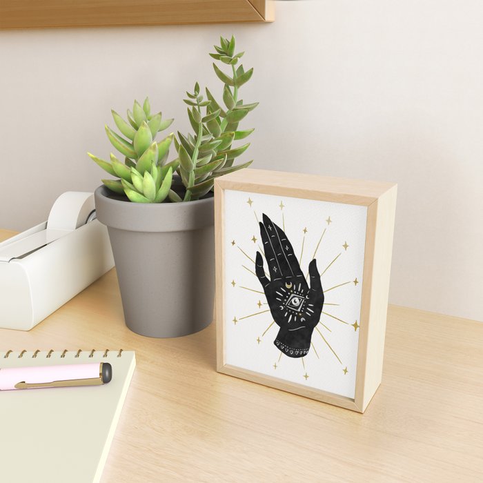 Mystic Hand with Eye - Black and Gold Ink Mini Art Print Gallery Image 2
