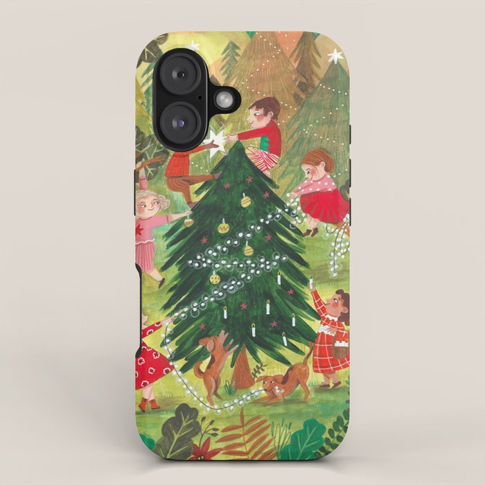 Decorating Christmas tree and children  iPhone Case Gallery Image 1
