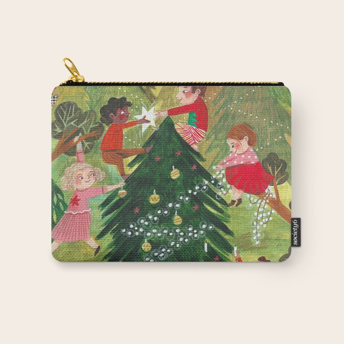 Decorating Christmas tree and children  Carry All Pouch Gallery Image 1