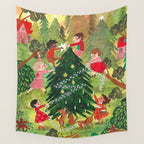 Decorating Christmas tree and children  Wall Tapestry Gallery Image 4