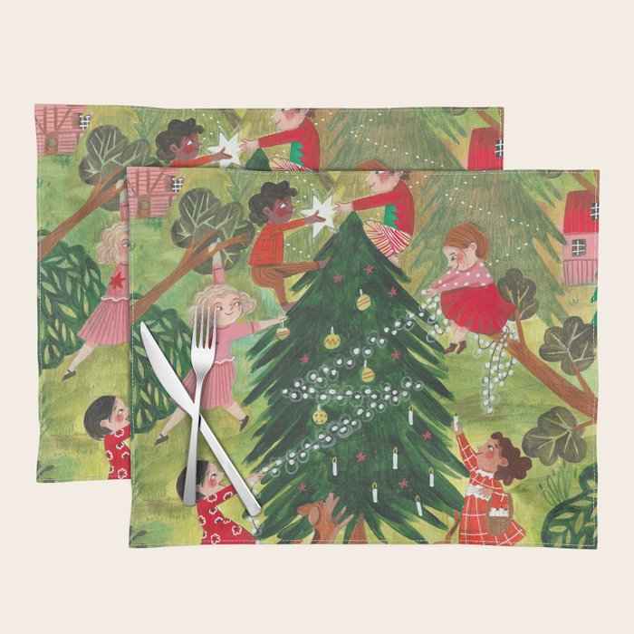Decorating Christmas tree and children  Placemat Gallery Image 1