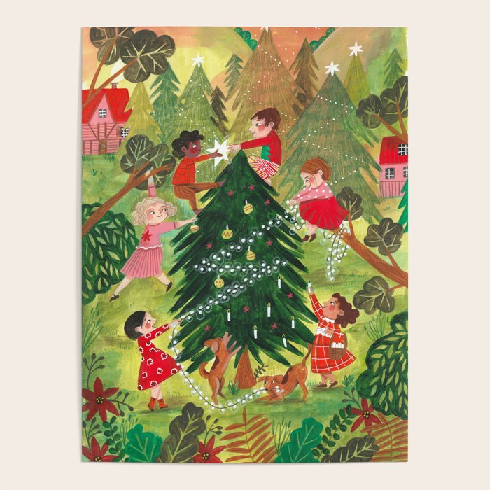 Decorating Christmas tree and children  Poster Gallery Image 1