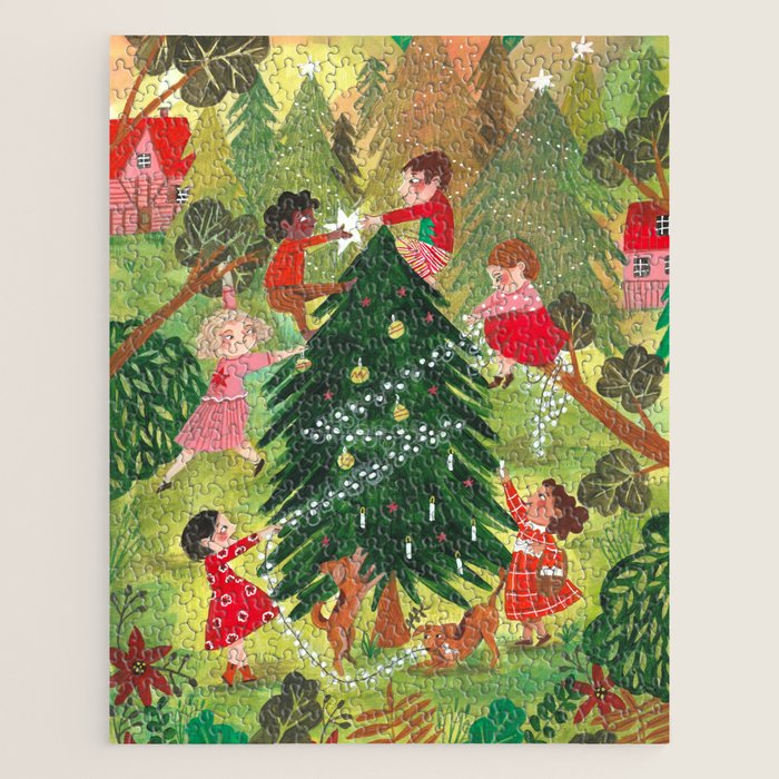 Decorating Christmas tree and children  Jigsaw Puzzle Gallery Image 1