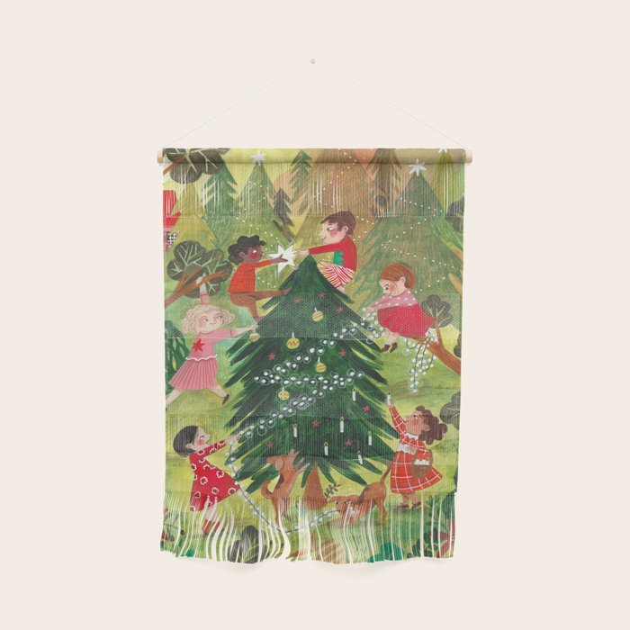 Decorating Christmas tree and children  Wall Hanging Gallery Image 1