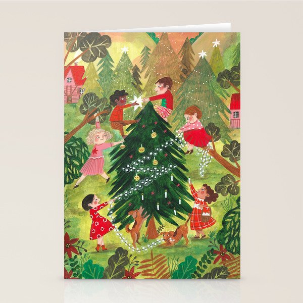 Decorating Christmas tree and children  Stationery Card Gallery Image 2