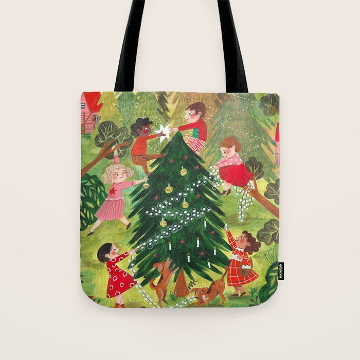 Decorating Christmas tree and children  Tote Bag Gallery Image 1