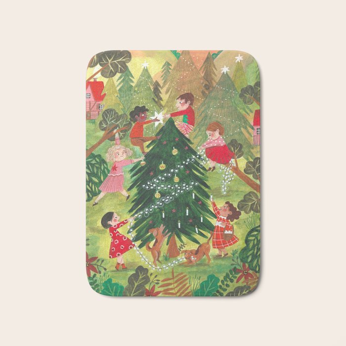 Decorating Christmas tree and children  Bath Mat Gallery Image 1