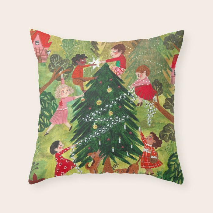 Decorating Christmas tree and children  Throw Pillow Gallery Image 6