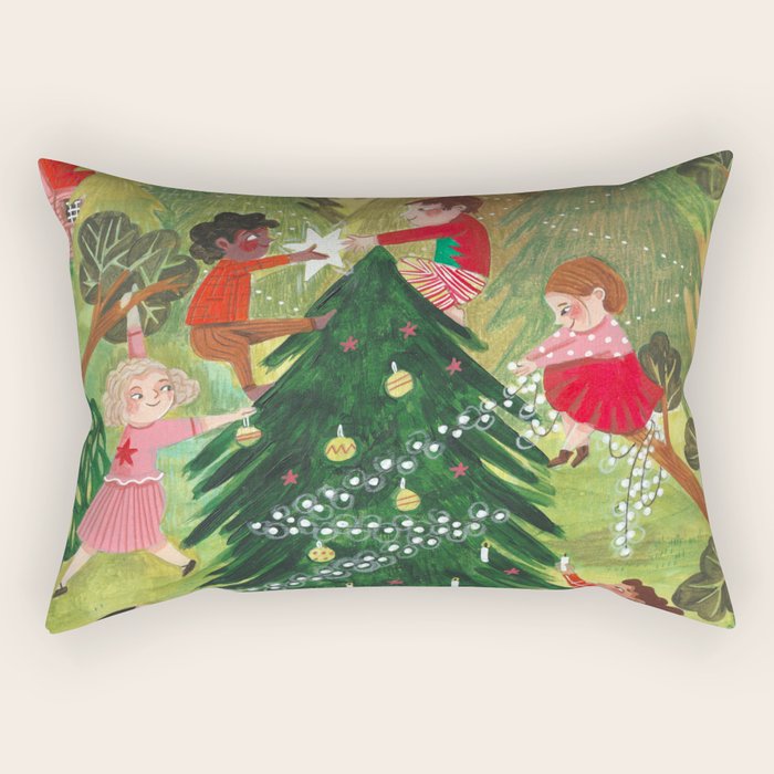 Decorating Christmas tree and children  Rectangular Pillow Gallery Image 2
