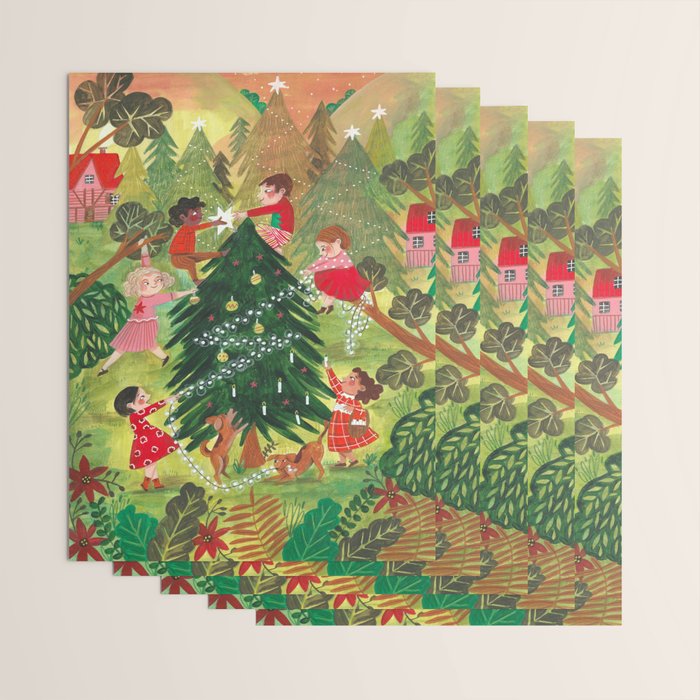 Decorating Christmas tree and children  Wrapping Paper Gallery Image 3