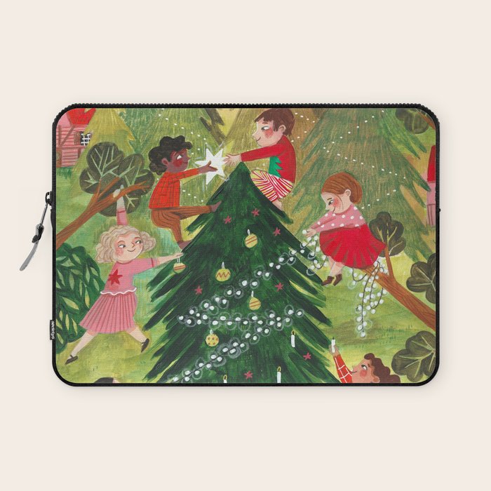 Decorating Christmas tree and children  Laptop Sleeve Gallery Image 1