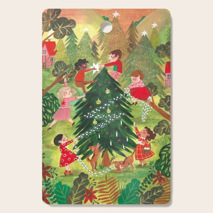 Decorating Christmas tree and children  Cutting Board Gallery Image 1