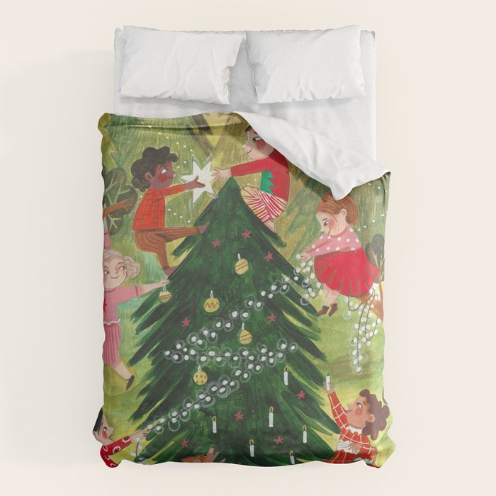 Decorating Christmas tree and children  Duvet Cover Gallery Image 6