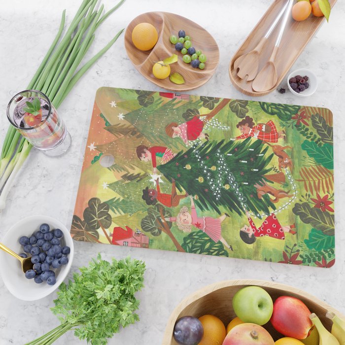 Decorating Christmas tree and children  Cutting Board Gallery Image 2