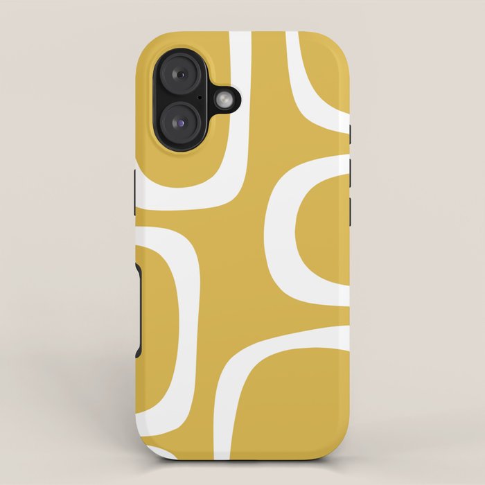 Midcentury Modern Loops Pattern in White and Light Mustard iPhone Case Gallery Image 1