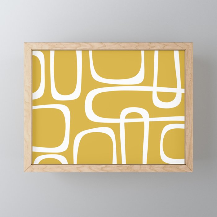 Midcentury Modern Loops Pattern in White and Light Mustard Mini Art Print Gallery Image 1