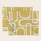 Midcentury Modern Loops Pattern in White and Light Mustard Placemat Gallery Image 1