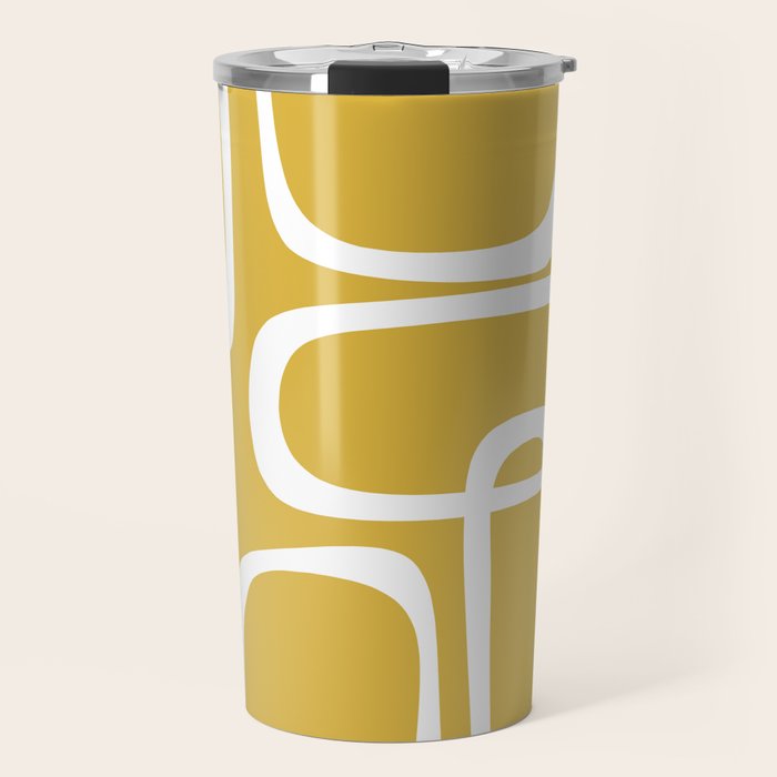 Midcentury Modern Loops Pattern in White and Light Mustard Travel Mug Gallery Image 1