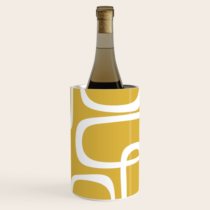 Midcentury Modern Loops Pattern in White and Light Mustard Wine Chiller Gallery Image 1