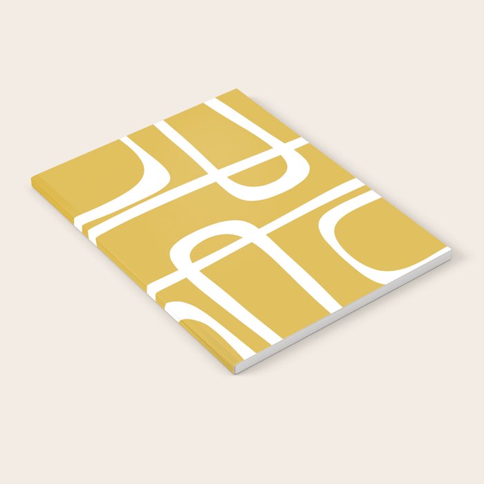 Midcentury Modern Loops Pattern in White and Light Mustard Notebook Gallery Image 1