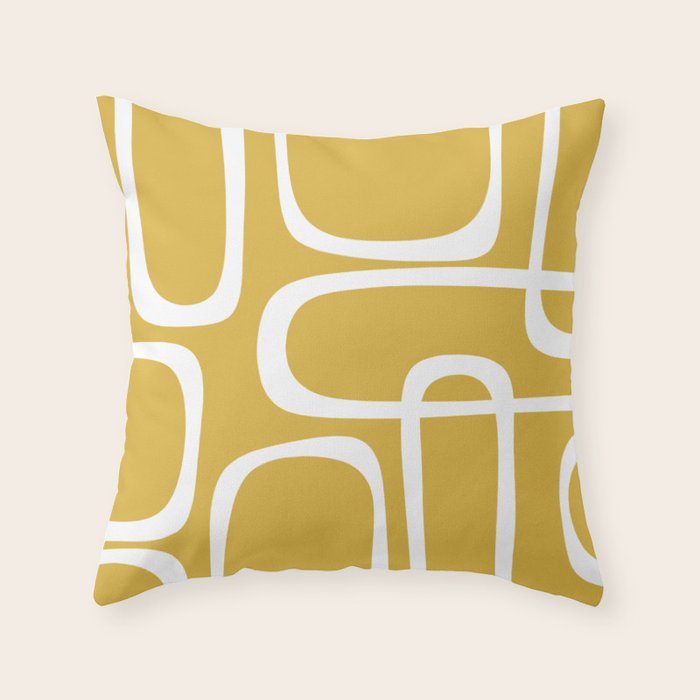 Midcentury Modern Loops Pattern in White and Light Mustard Throw Pillow Gallery Image 6