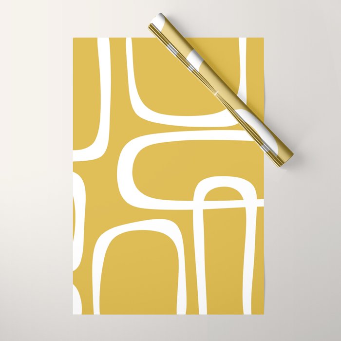 Midcentury Modern Loops Pattern in White and Light Mustard Wrapping Paper Gallery Image 1